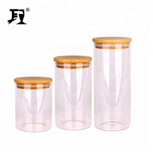 Kitchen stocked storage glass jar borosilicate jars container with bamboo lids
